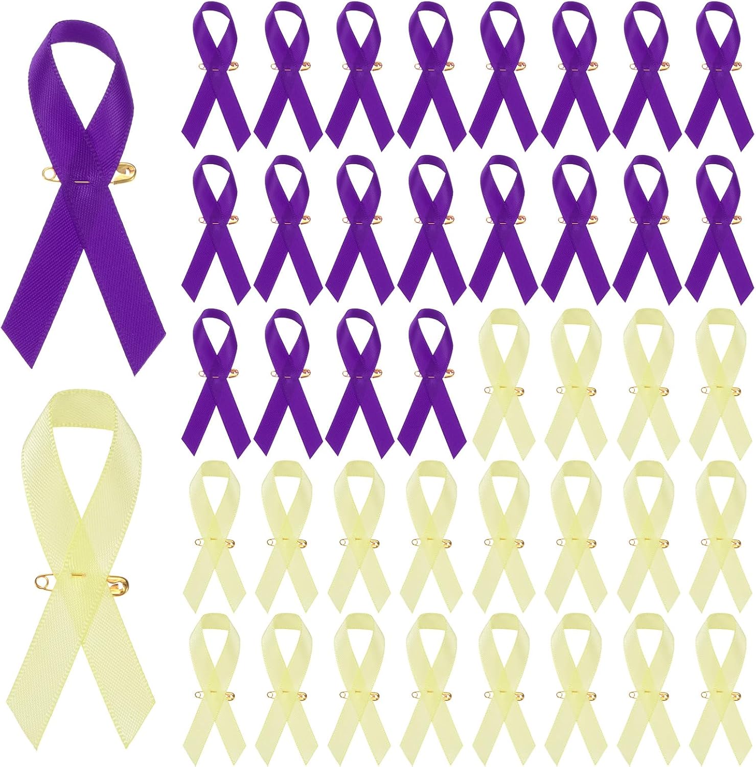 M METERXITY 200-Pack Purple & Yellow Awareness Ribbons, Satin Ribbon with Safety Pins for Charity Public/Social Event/Party/Clothing Decoration, Hope Faith Awareness Lapel Brooch