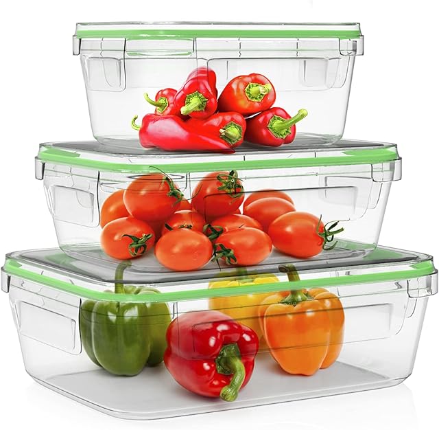 Home Fleek 3-Pack Glass Food Storage Containers with Locking Lids | Meal Prep Lunch Box | Airtight Leak Proof | Microwave, Oven, Freezer and Dishwasher Safe | Rectangular | BPA Free (Set of 3, Green)