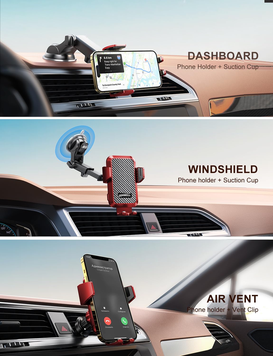 JOYMASS Cargador inalámbrico de coche, soportes de teléfono para tu coche, 15 W, soporte de teléfono de sujeción automática, accesorios de coche para iPhone 16, 15, 14, 13, 12 Mini Pro Max 11, Samsung