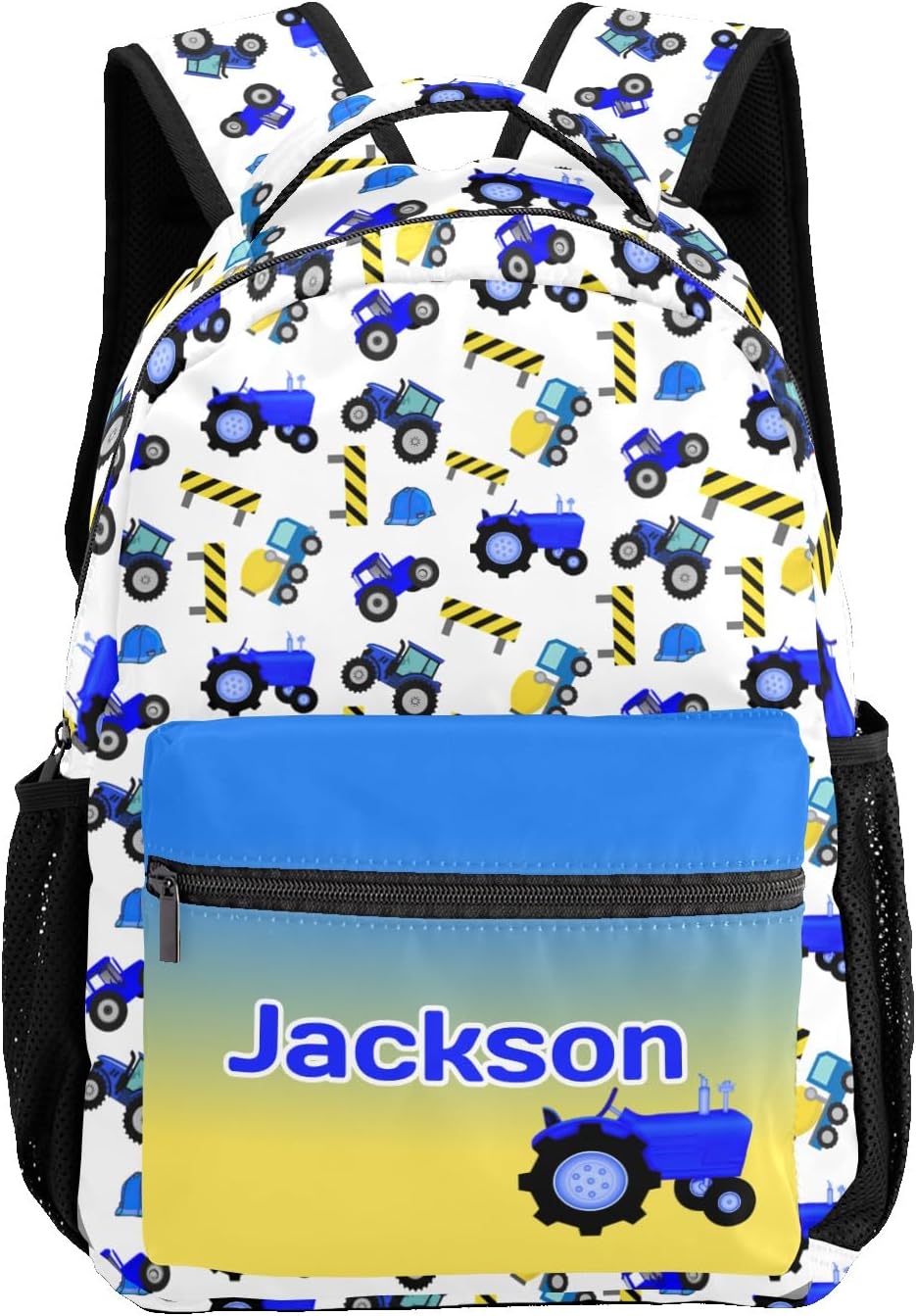 Green Trucks Tractors School Backpack Shoulder Shopping Bag Travel Casual Bags with Name Text