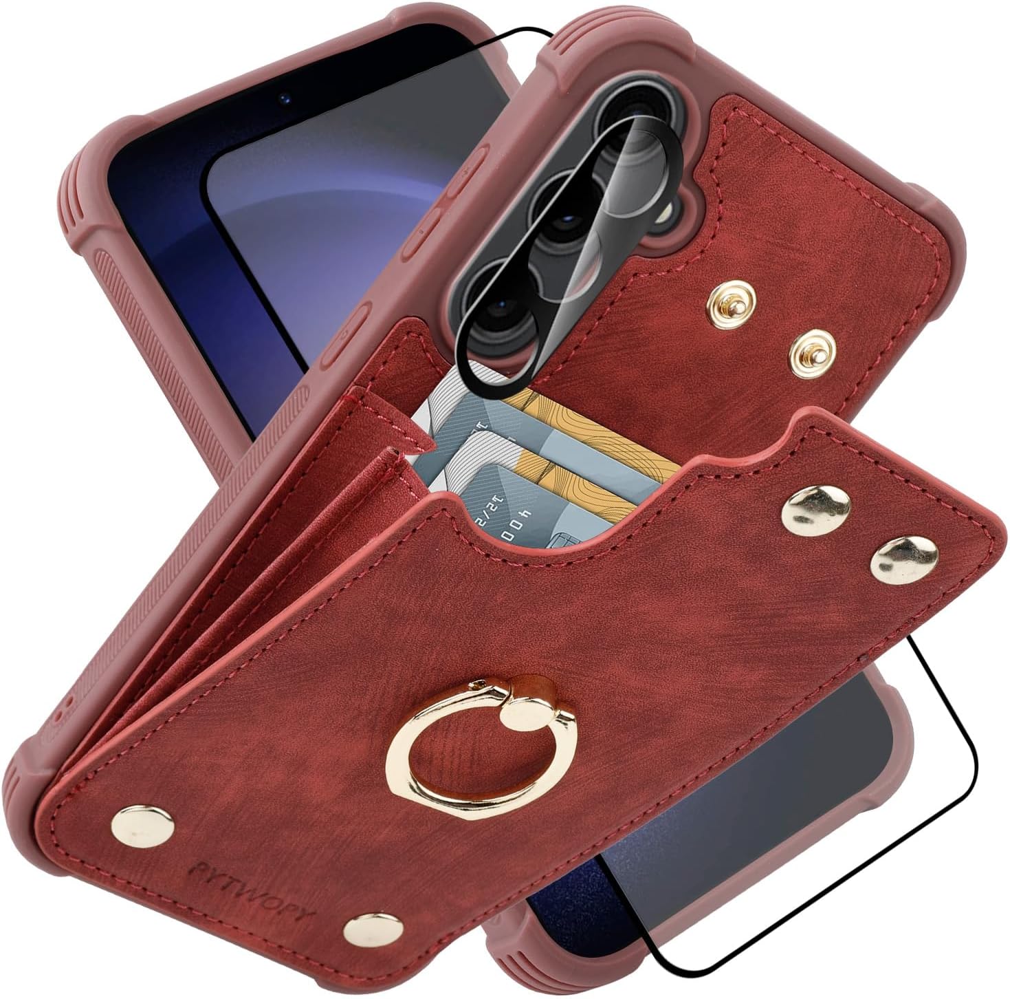Wallet Case Compatible for Galaxy S25 with Card Holder,Shockproof Protective Cover Supports 360°Rotation Ring Stand and RFID Blocking for Samsung Galaxy S25 6.2 inch,Black