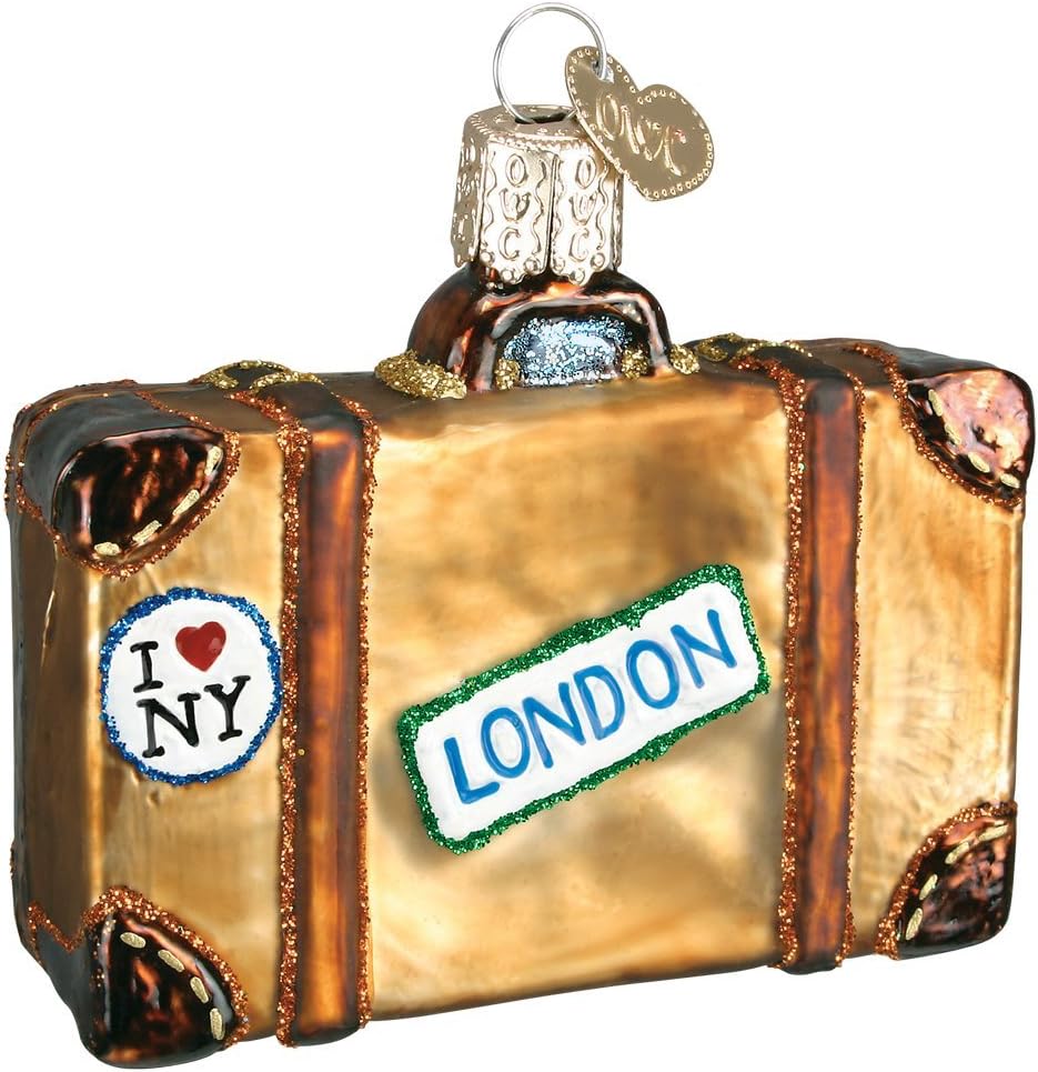 Old World Christmas Suitcase Glass Blown Ornament for Christmas Tree, Handcrafted Holiday Decoration, Travel Collection