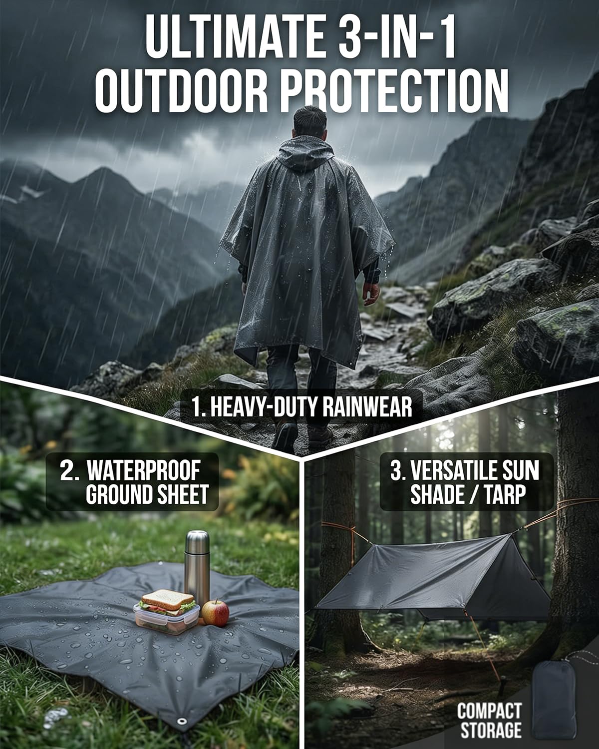 Victoper Poncho imperméable pour adulte, poncho de pluie réutilisable pour adulte, léger, imperméable, pour randonnée, camping, cyclisme, voyage