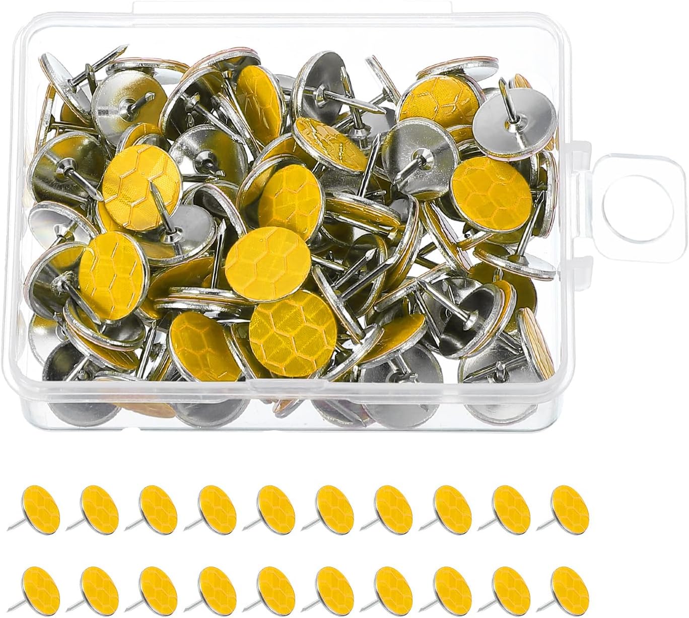 PATIKIL Reflective Tack Trail Marking Tacks, Glow Tacks Reflective Thumb Tacks for Hunting Hiking Camping Tree Stand Yellow Pack of 100