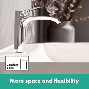 hansgrohe Vivenis Lavabo Armatürü, Çıkışlı Banyo Musluğu Yükseklik 110 mm, Çekme Çubuklu, Banyo Armatürü Su Tasarruflu, Krom [Enerji Sınıfı A]