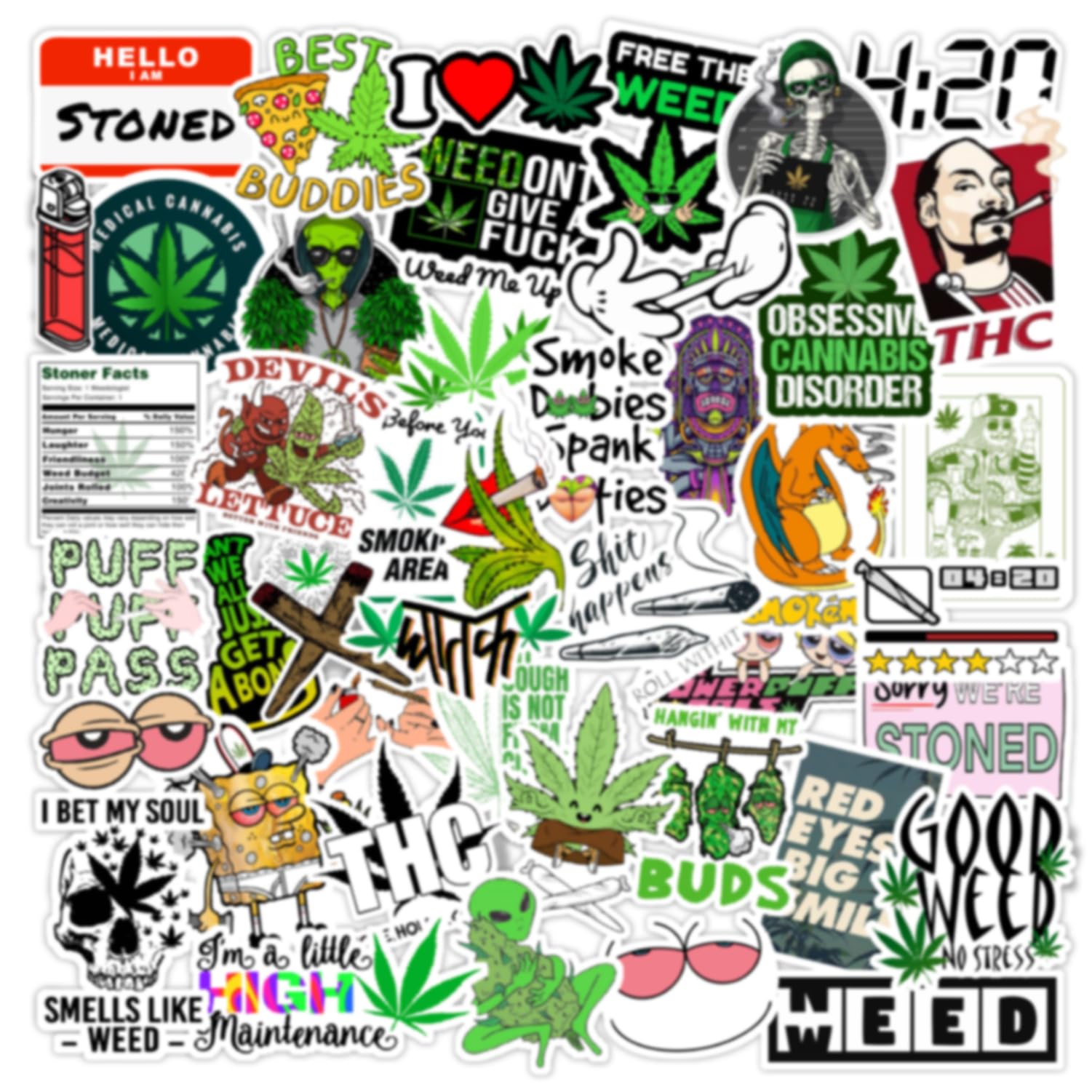 CodersParadise Pack of 53 Laptop Sticker for Stoners, Weed, Marijuana - Stickers for Laptop, Journal, Bike Helmet, Diary, Guitar, Mobile - Waterproof, Glossy Laminated, self-adhesive, 3 inch-image-7