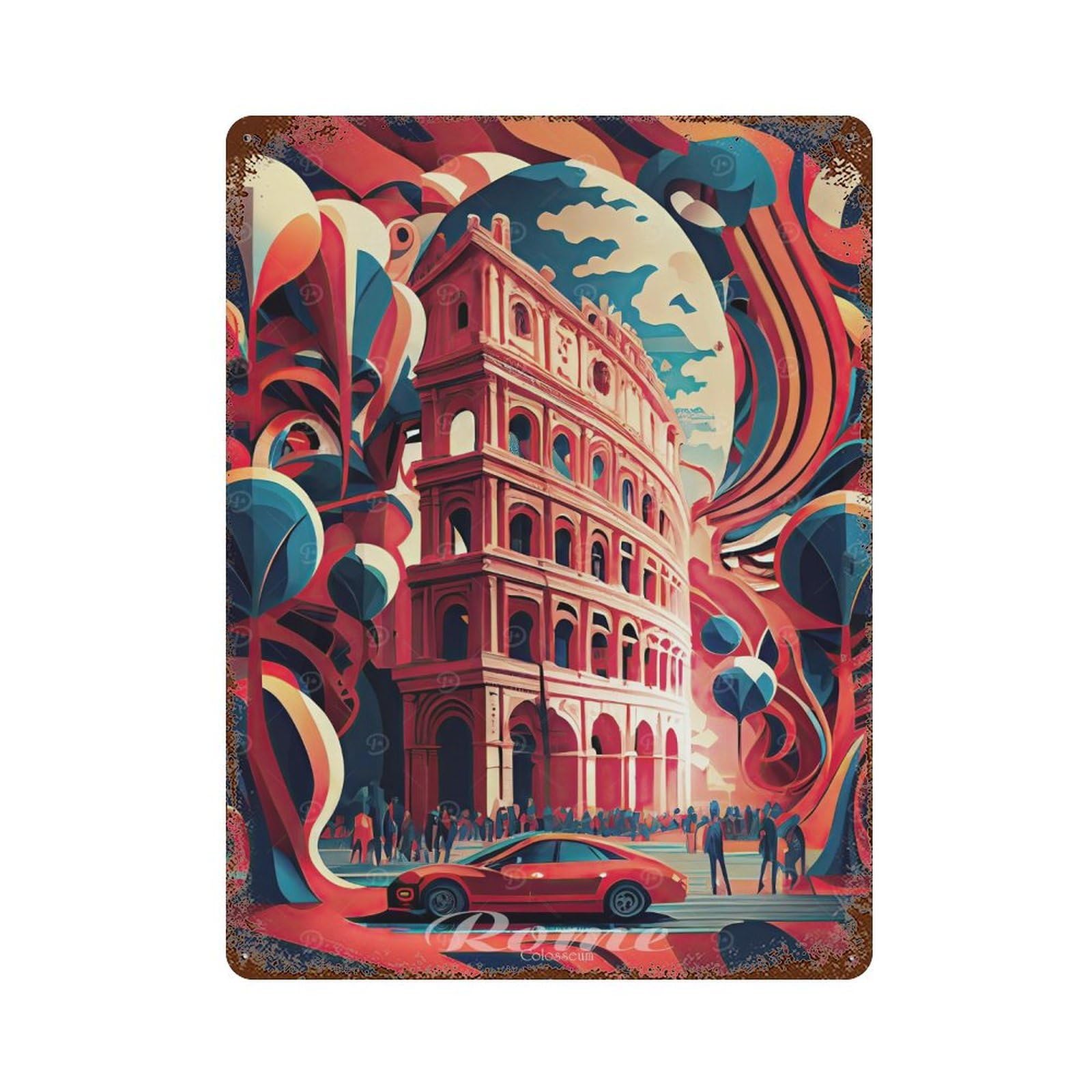 Rom Colosseum 2 Vintage Rust Metal Sign 15.7"x11.8", Farmhouse Wall Decor for Garage, Pub Or Kitchen