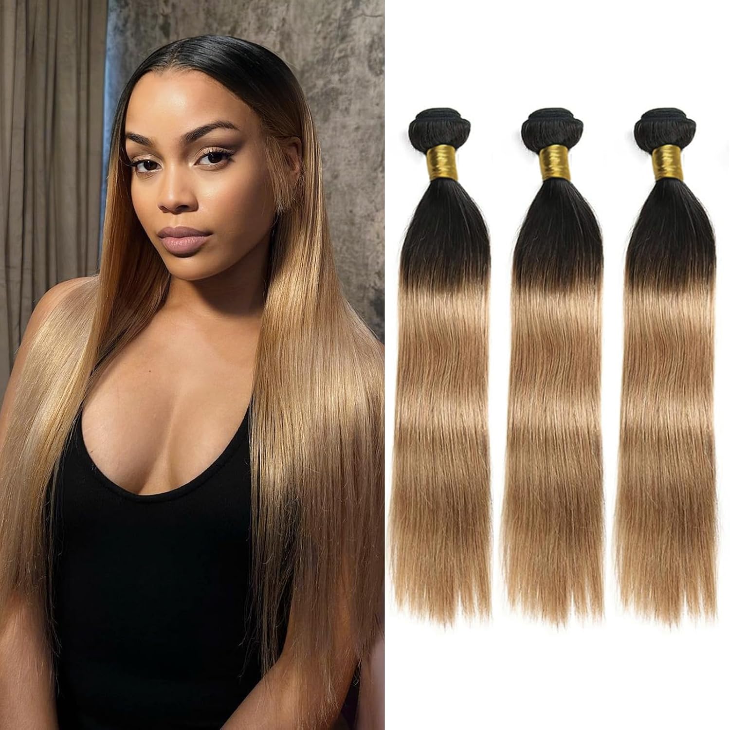 Ombre Blonde Human Hair Bundles 14 16 18Inch T1B/27 Straight Bundles