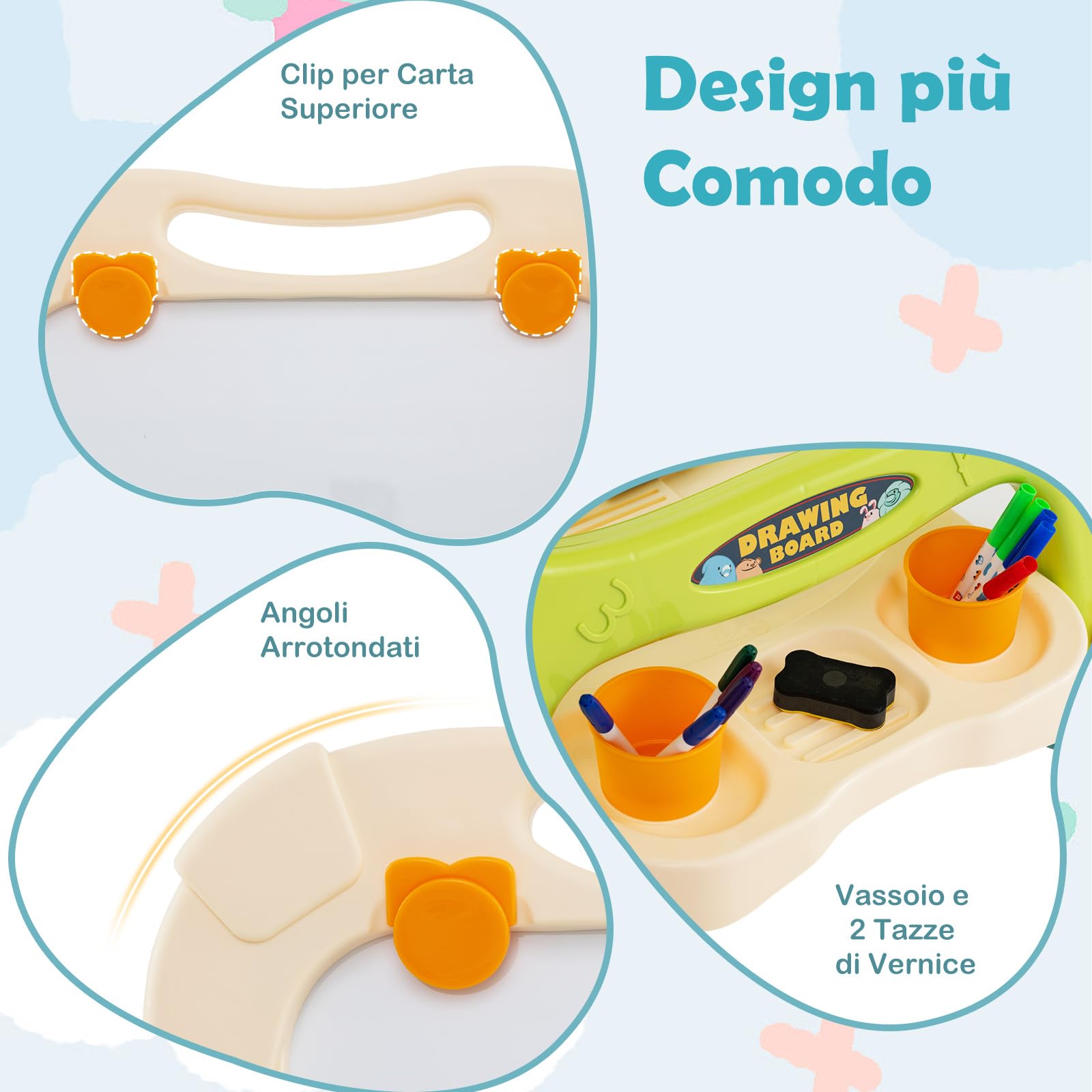 COSTWAY Cavalletto per Bambini, Lavagna Magnetica a Doppia Faccia Regolabile in Altezza, Tavolo da Disegno Staccabile con Manico Portatile e 2 Tazze, per Bambini 3 Anni + (Verde+Blu)