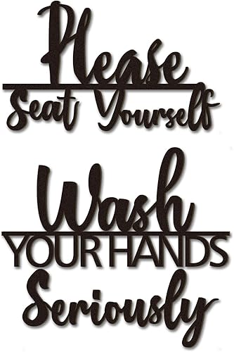 Amyhill 2 Sets Bathroom Wall Decor Wash Your Hands Seriously and Please Seat Yourself Sign Funny Restroom Decor Wooden Farmhouse Rustic Relax Quotes