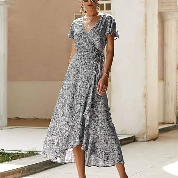 Vestidos De Mujer,Vestido Cruzado De Verano Playa Estampado Floral Gasa  Bohemia Una Línea Cintura De Lunares Vintage Vestido Maxi Informal Atado  Negro Vestido Informal De Fiesta Festivo Con Encanto : Amazon.es: Ropa