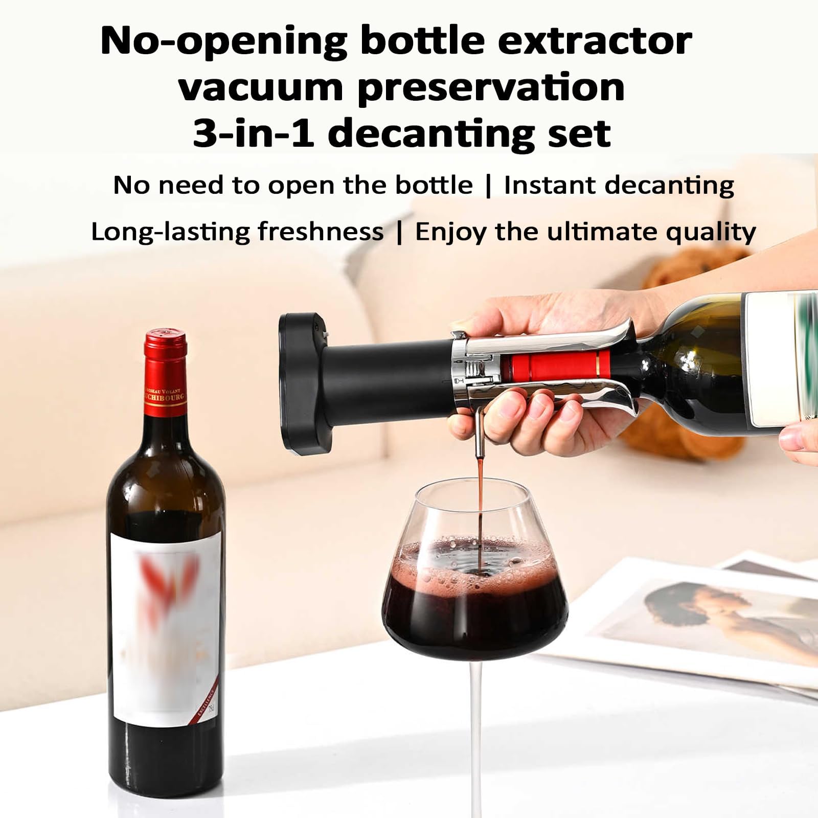 Décanteur électrique pour décanter instantanément le vin sans ouverture nécessaire, débit 5-7 ml/s pour un versement sans effort et une saveur améliorée