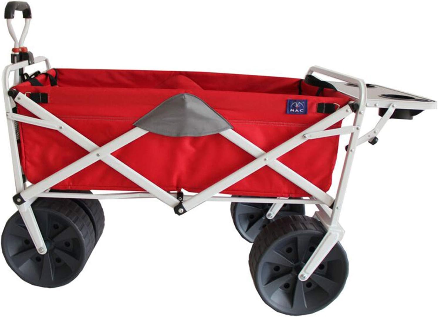Mac Sports Heavy Duty Steel Frame Collapsible Folding 150Lb Capacity Outdoor Beach Garden Utility Wagon Cart w/ 4 All Terrain Wheels & Table, Red/Grey