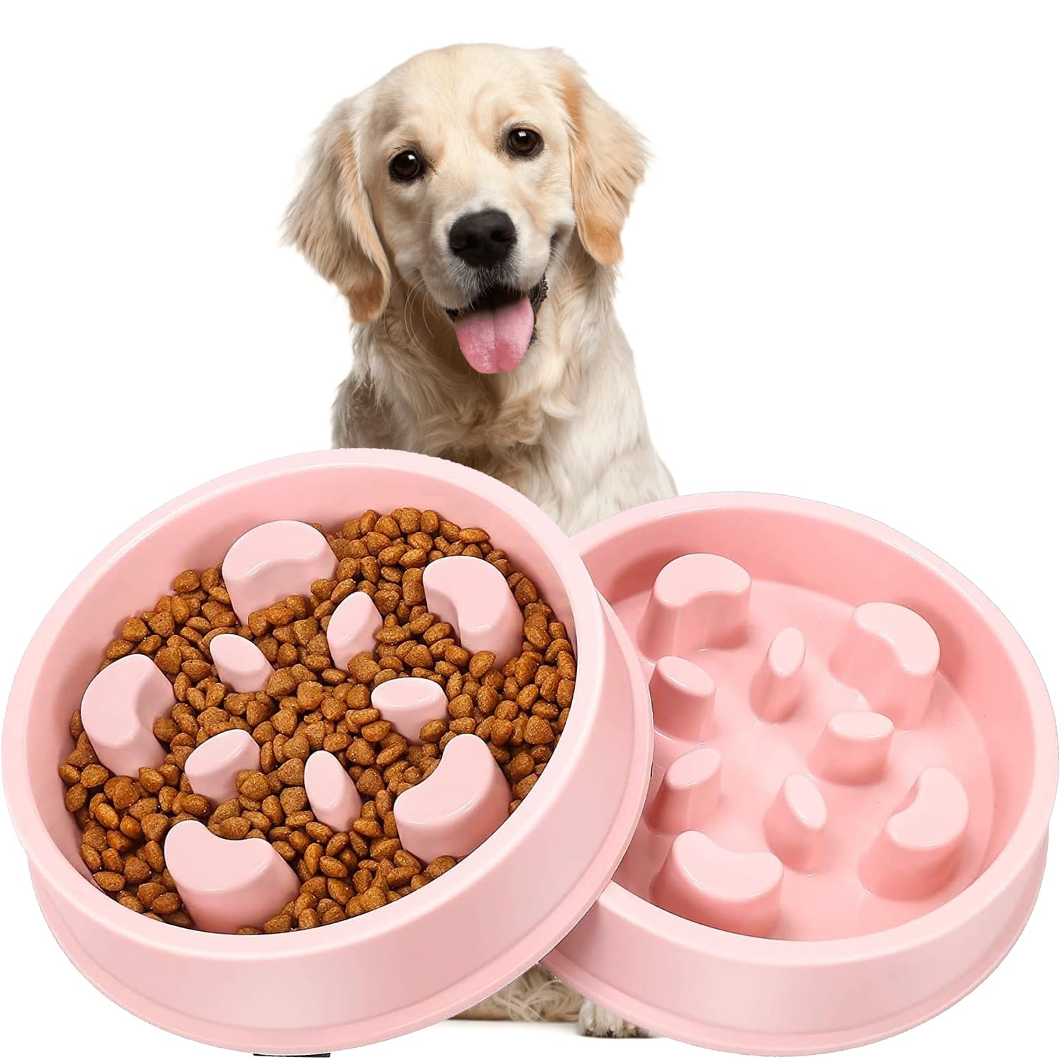 MEDILOE Slow Feeder Dog Bowl - Dog Slow Feeder Bowl - Dog Bowls to Slow Down Eating - Bloat Stop Dog Food Bowl - Anti Gulp Slow Eating Dog Bowl - Slow Feed Bowl (Pink)