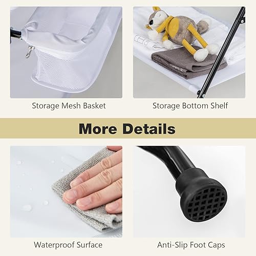 Miniatura 7 de INFANS Cambiador portátil para bebé estación de pañales para bebés con cinturón de seguridad cesta de almacenamiento grande y estante superficie