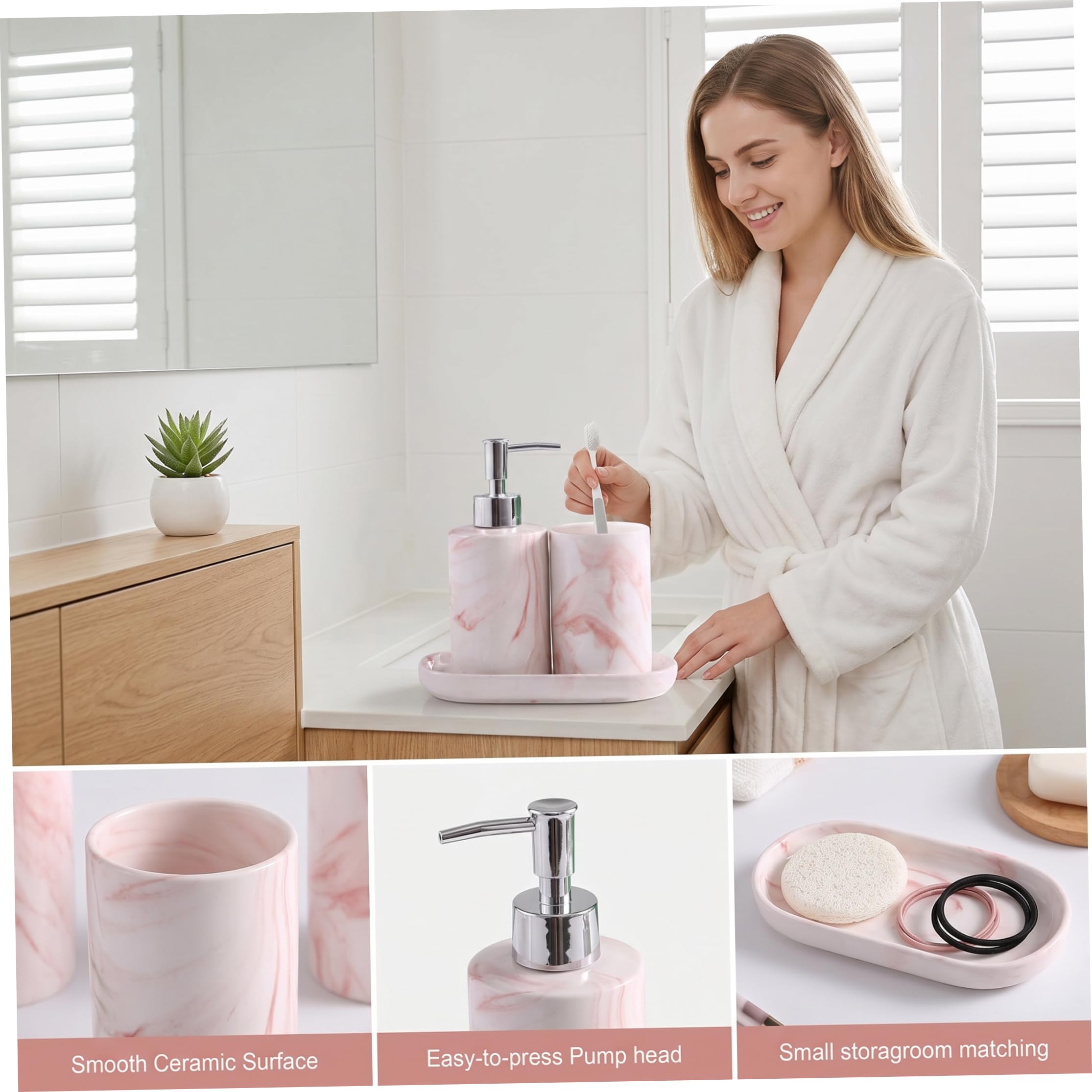 Set 3 Pezzi Porta Sapone e spazzolino da Denti - Set da Bagno in Marmo ceramico di Lusso Nordico, Bicchiere per spazzolino da Denti e portasapone