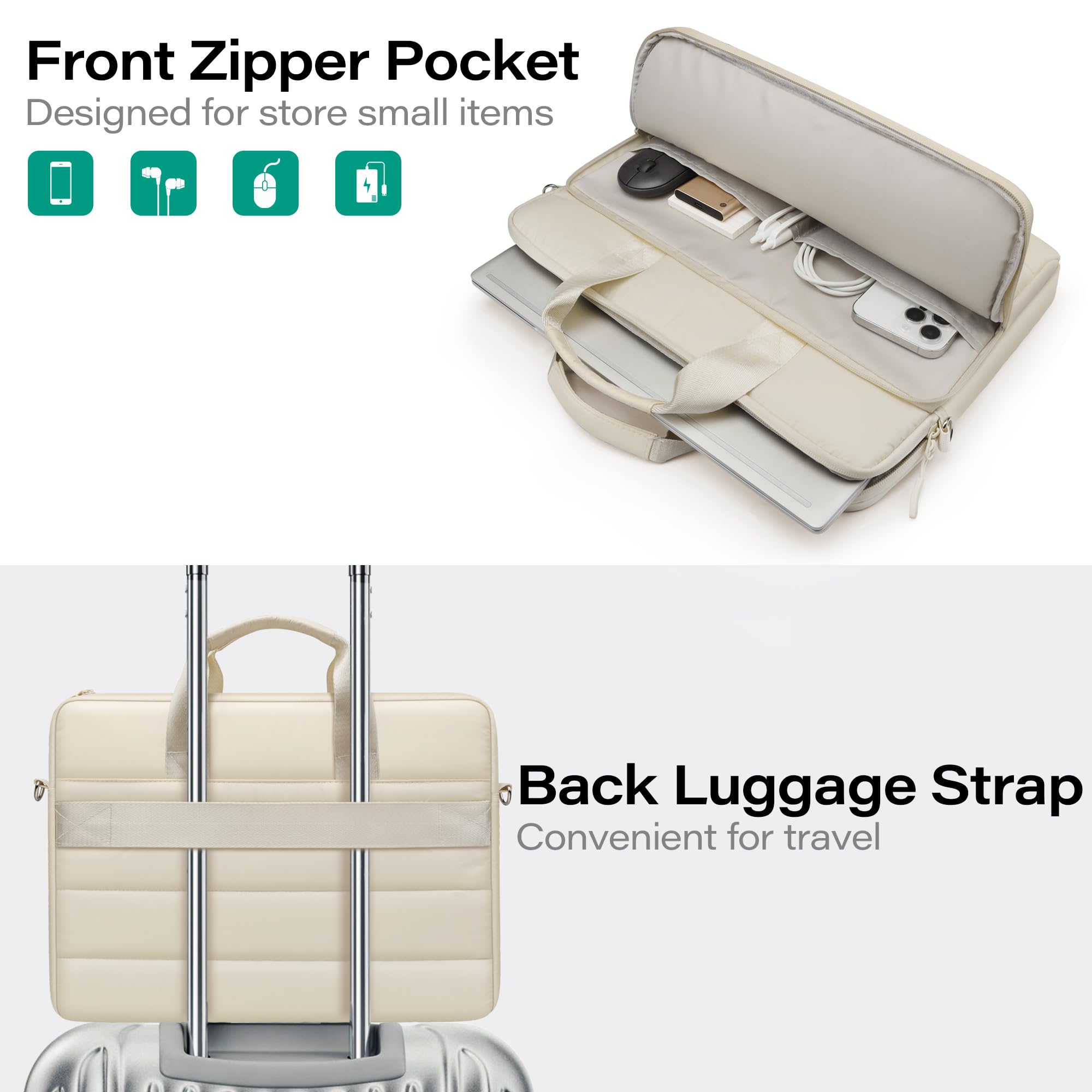 TECOOL Borsa Porta PC Portatile 15.6 16 Pollici, Borsa a Tracolla Custodia Laptop Messenger per 15,6-16 Pollici Acer Asus Lenovo HP Dell, MacBook Pro 16 M5 M4 M3 M2 M1, MacBook Pro 15 - Beige
