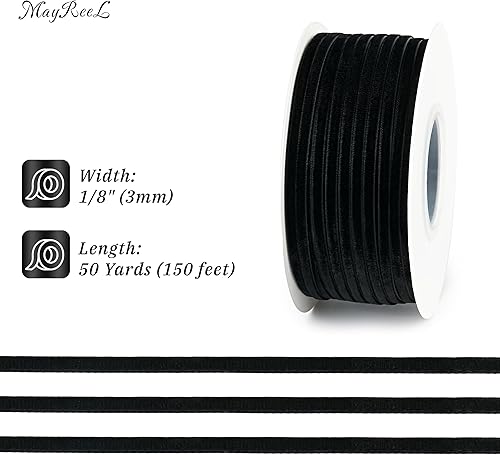 Miniatura 2 de MAYREEL Cinta de terciopelo negro de 18 pulgadas, cinta fina vintage para invitaciones de boda, envoltura de regalos, cajas de recuerdos de fiesta,