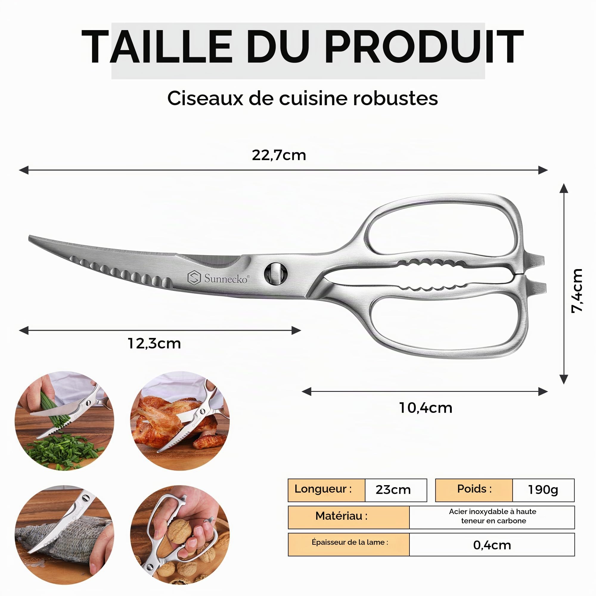 Sunnecko Stainless Steel Kitchen Scissors | Professional Kitchen Scissors for Left and Right Handed, Multifunctional Kitchen Scissors for Poultry Herbs Aromatic