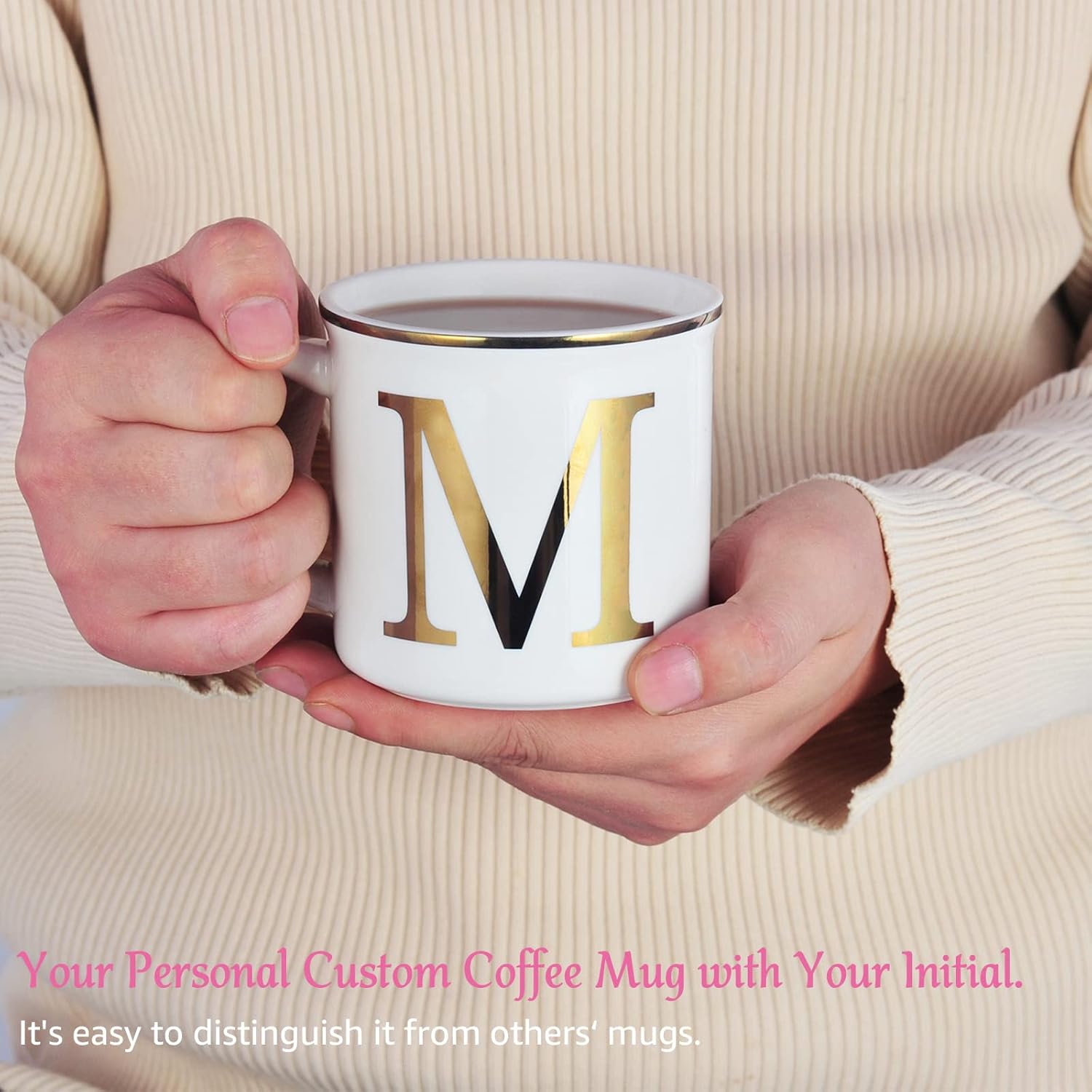 Miicol Ceramic Coffee Mug 16 oz, Monogram Coffee Cup, Golden Initial Tea Mug, Personalized Tea Cup, Unique Gift, Large Mug for Home, Office, Letter M - Image 4