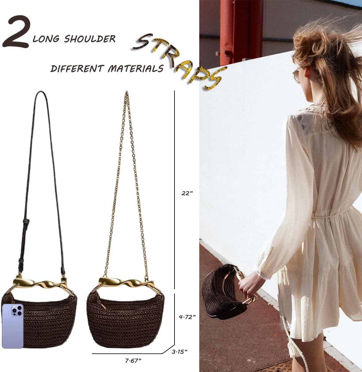 BaiYouDa Mini Straw Crossbody Bags for Women Summer Beach Clutch Purses Handmade Woven Handbag with 2 Straps