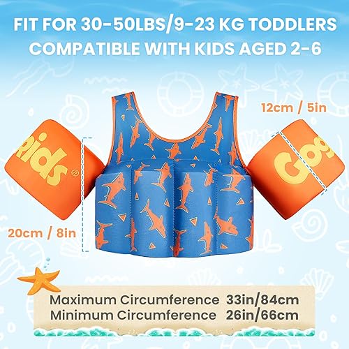 Miniatura 5 de Gogokids Chaleco de natación para niños, flotadores para niños de 20 a 50 libras, ayuda a la natación con alas de agua y correa para el hombro para