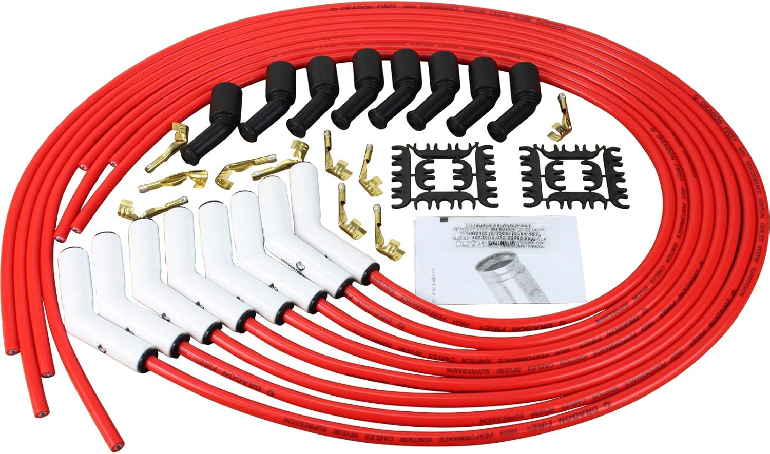 DRAGON FIRE PERFORMANCE Custom Fit Power Pack With Iridium Spark Plugs and Universal LS Ceramic Plug Wires Compatible With 2014-2021 Cadillac Chevy & GMC 5.3L 6.2L 6.6L V8 Oem Fit Kit-1370