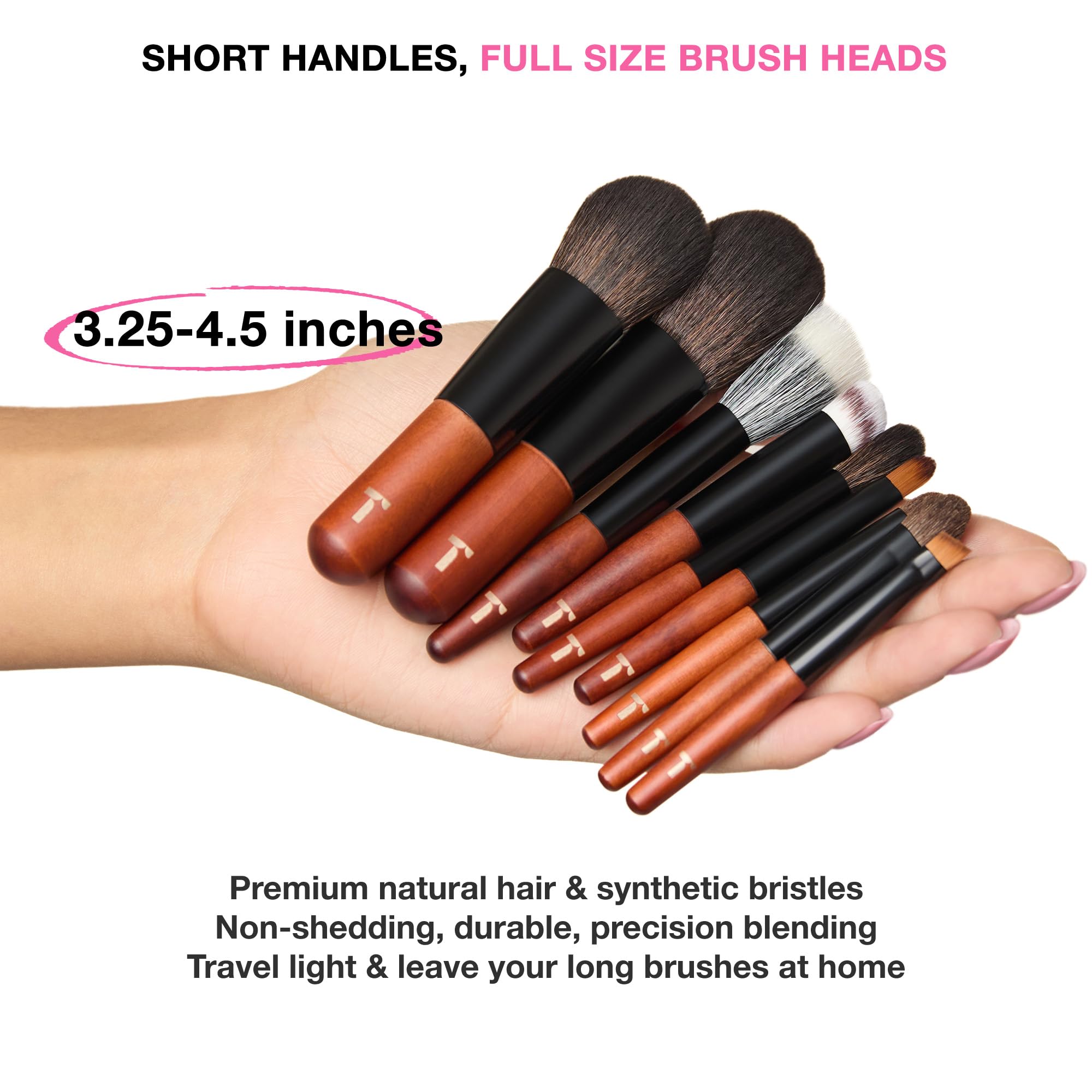 Cosme 9 - Juego de brochas de maquillaje de cara completa para viajes, polvos, correctores, rubor, sombra de ojos, delineador de ojos, cejas, juego de brochas de maquillaje de pelo sintético y natural