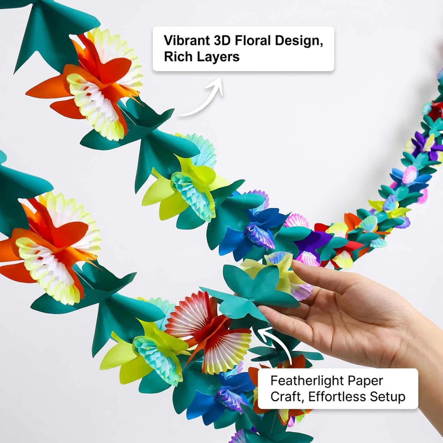 RAINFLOW Tropical Paper Flower Garland - Hawaiian Luau Garland Banners 10FT 2PCS Summer Beach Jungle Tiki Party Supplies for Birthday Pool Bar Home Decor