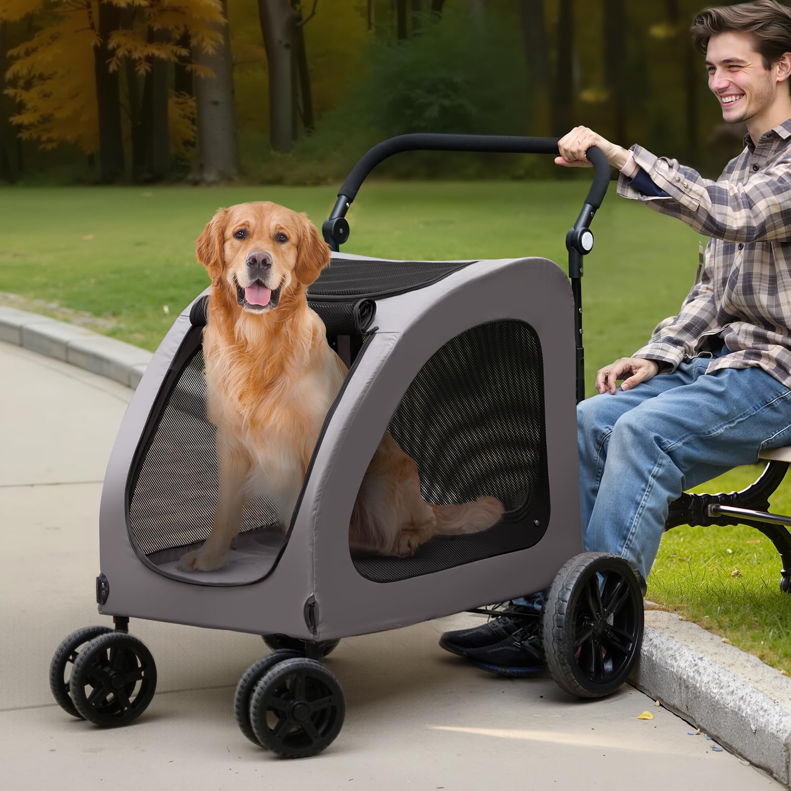 VEVOR Cochecito para Mascotas 4 Ruedas Capacidad de Peso de 173 kg Carrito Portátil para Mascotas con Ventanas de Malla Transpirable Altura Ajustable Cochecito para Animales Pequeños Medianos