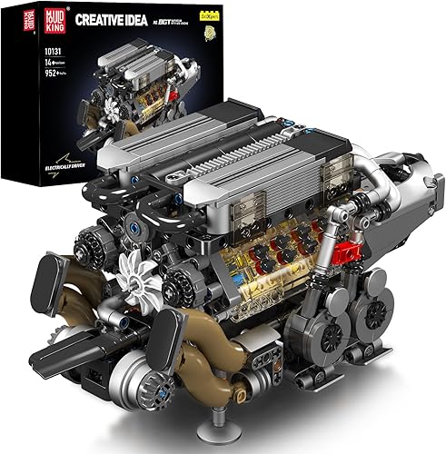Mould King 10131 W16 Juegos de Bloques de Construcción de Motor, Kit de Modelo de Motor V8 que Funciona, Construye tu Propio Motor Modelo STEM,
