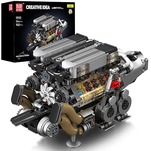 Mould King 10131 W16 Engine Building Blocks Sets, V8 Engine Model kit That Run, Build Your Own STEM Model Engine, 16-Cylinder Car Engine Building Engineering Toys(952+PCS)