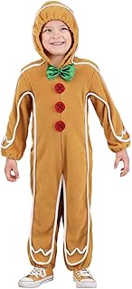 Honganda Kids Toddler Gingerbread Man Costume Long Sleeve Hooded Jumpsuit for Christmas Cosplay Dress Up Party (Kids, 3-4 Years, Ginger)