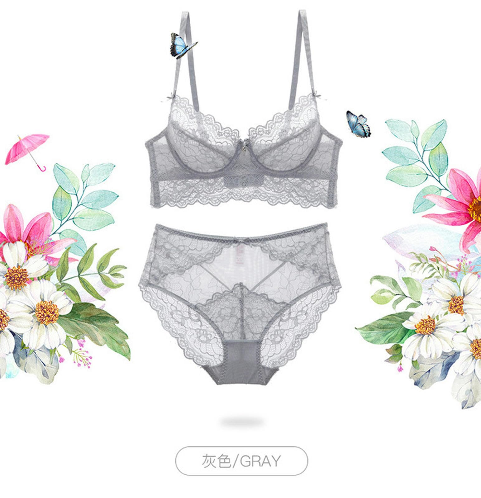 unterwäsche Frauen sexy Set Sexy Dessous Set Spitzen -BH Und Slipsets Für Frauen Spitze Unterdraht Bralette Set-grau-32 70b