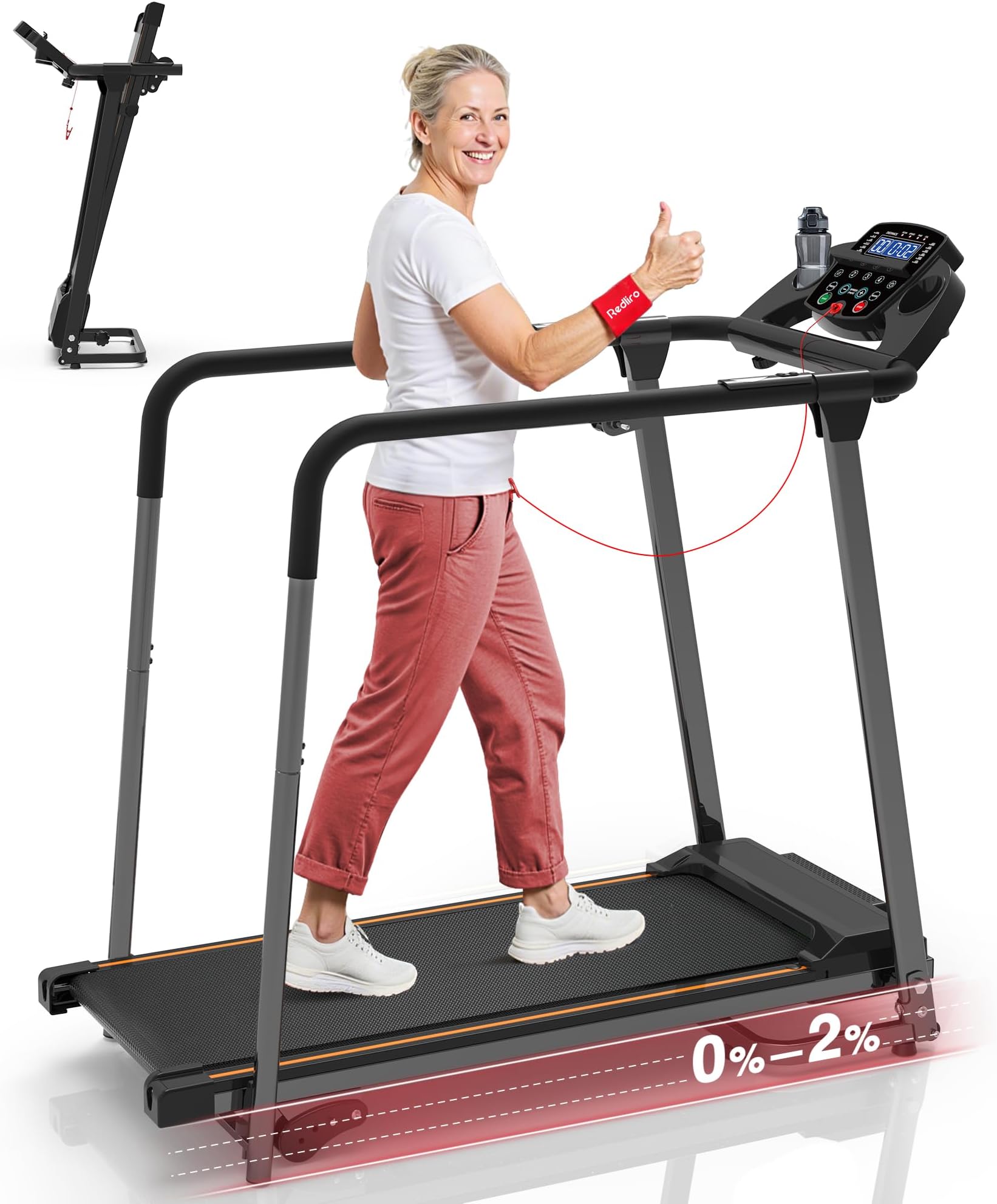 Redliro Treadmill for Seniors with Long Handrails - Walking Treadmill