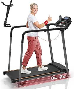 Redliro Foldable Walking Treadmill for Seniors with Long Handrails, 0%-2% Incline, 300 lbs Capacity