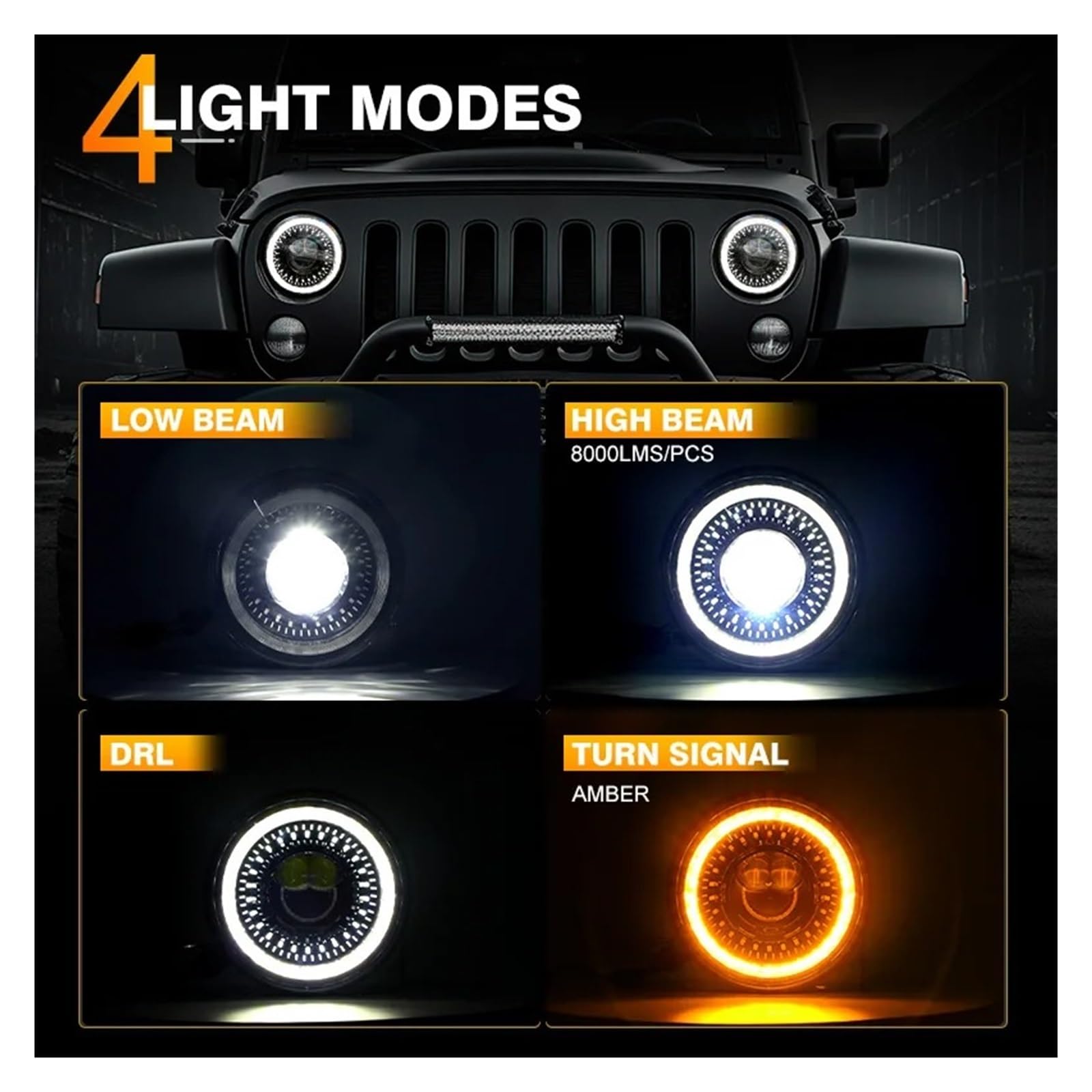 Phares pour Lada 4x4 pour Urbain pour Niva 7 "Phare LED Voiture 7 Pouces H4 Phares LED Angel Eyes Phare(1pcs A)
