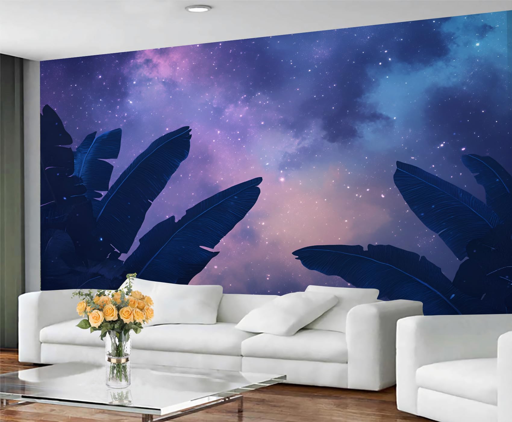 GIVLWF Wallpaper - Starry Sky Home Decor & Mural, Self Adhesive Wallpaper for Living Room, Tropical Leaves Wall Mural, Banana Leaves Bedroom Wall Paper, Peel and Stick — image 1