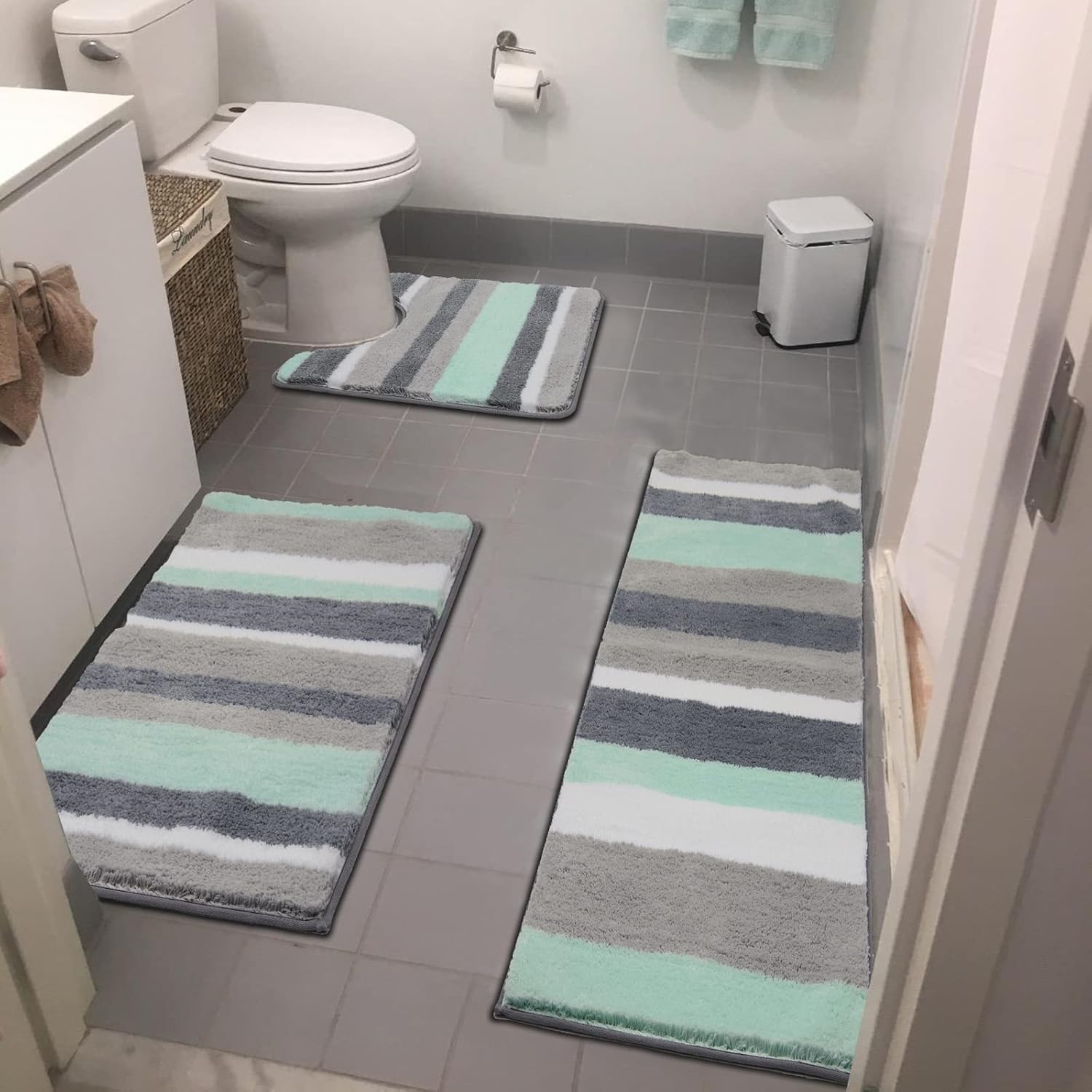 Amazon.com: Vaukki 3 Piece Bathroom Rugs Set, Non Slip Shaggy ...