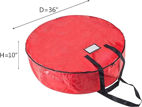 Miniatura 2 de Elf Stor Bolsa redonda de 36 pulgadas con compartimento interior para adornos, protege las guirnaldas artificiales de vacaciones y Navidad (rojo)
