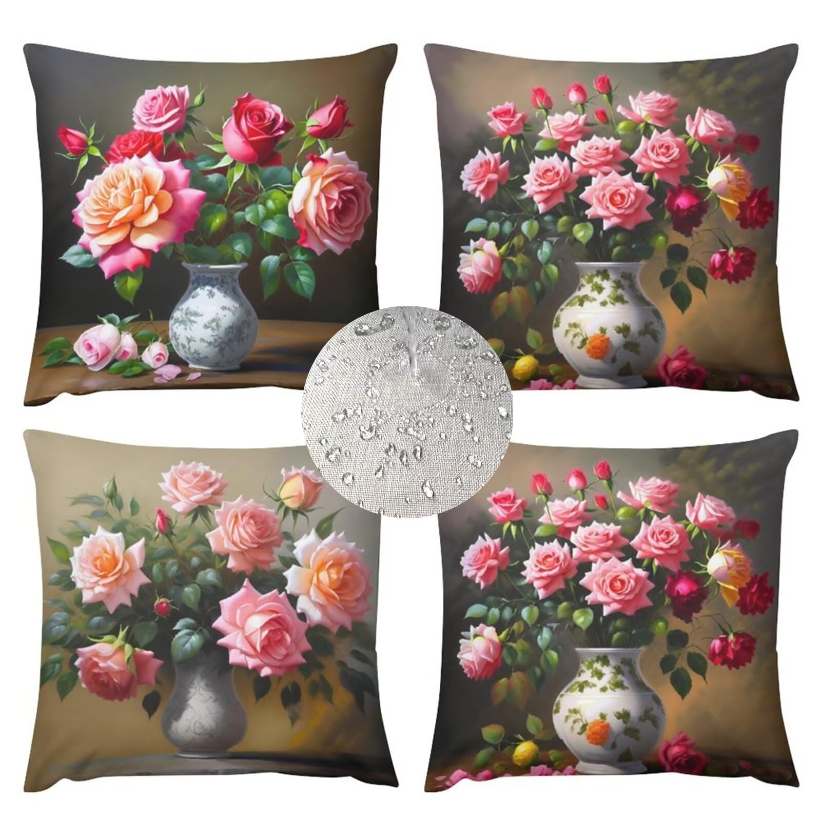 Taie oreiller de canapé 50x50 étanche et housse coussin extérieure fleurie lin