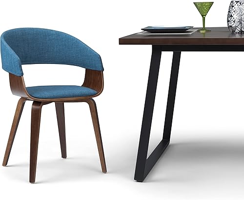 Miniatura 3 de SIMPLIHOME Lowell - Sillas de comedor – Marco tapizado de madera curvada con acabado de nogal y silla de cocina de tela estilo lino en azul, asiento