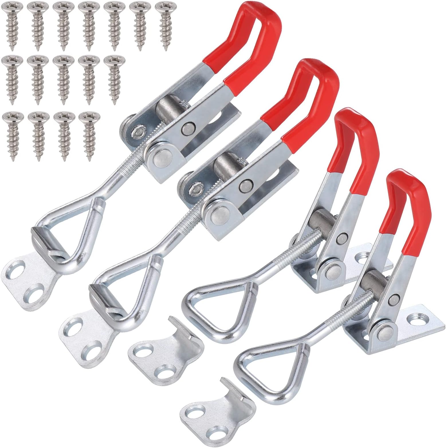 4 Pcs Toggle Latch, Heavy Duty Toggle Clamp with 16 pcs Screws, Metal Toggle Catch, Latch Lock with Adjustable Lever, Cabinet Clamps, Flexible Toggle Clamps for Door Window Tool Chest Box Smoker Lid