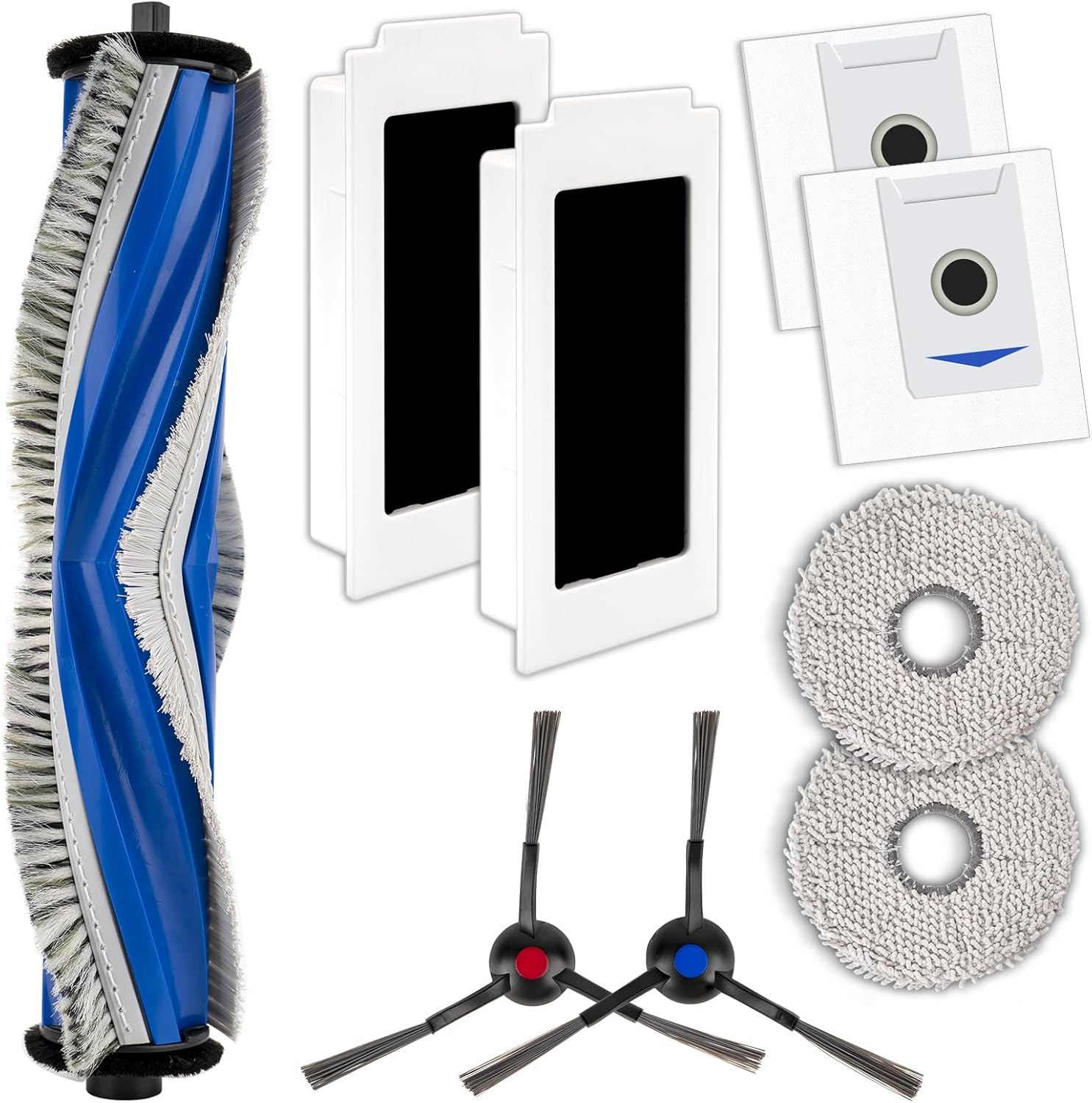 (9 Pack) M12 Pro+ Replacement Parts Compatible with ECOVACS DEEBOT T30 Omni/ T30 Pro Omni/Yeedi M12 Pro+ Robot Vacuum, 1 Roller Brush, 2 Side Brushes, 2 HEPA Filters, 2 Dust Bags, 2 Mop Pads