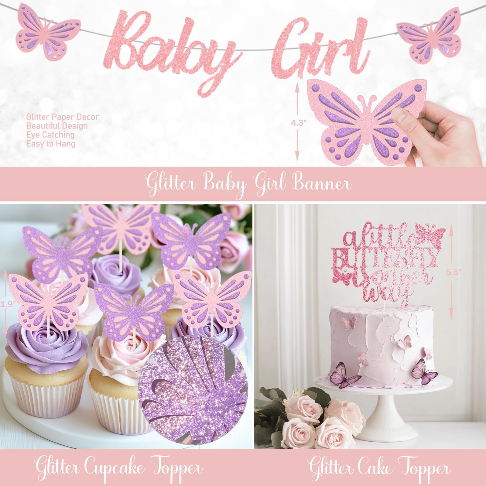 Athletic Equipment Bag Purple Glitter Butterfly Banner - A Little Butterfly  Is On Her Way Baby Shower Decor Butterfly Baby Shower, image size:1600x1600