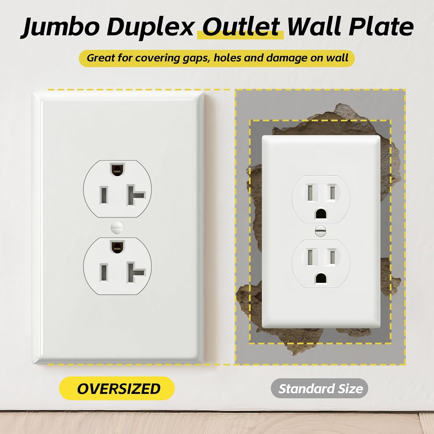 Oversized Duplex Receptacle Outlet Wall Plate 40Pack Jumbo Electrical Outlet Covers Extra Large Switch Plates, Over-Size 1-Gang 5.5" x 3.5", Gloss Finish Dual Receptacle Faceplate, Impact Resistant