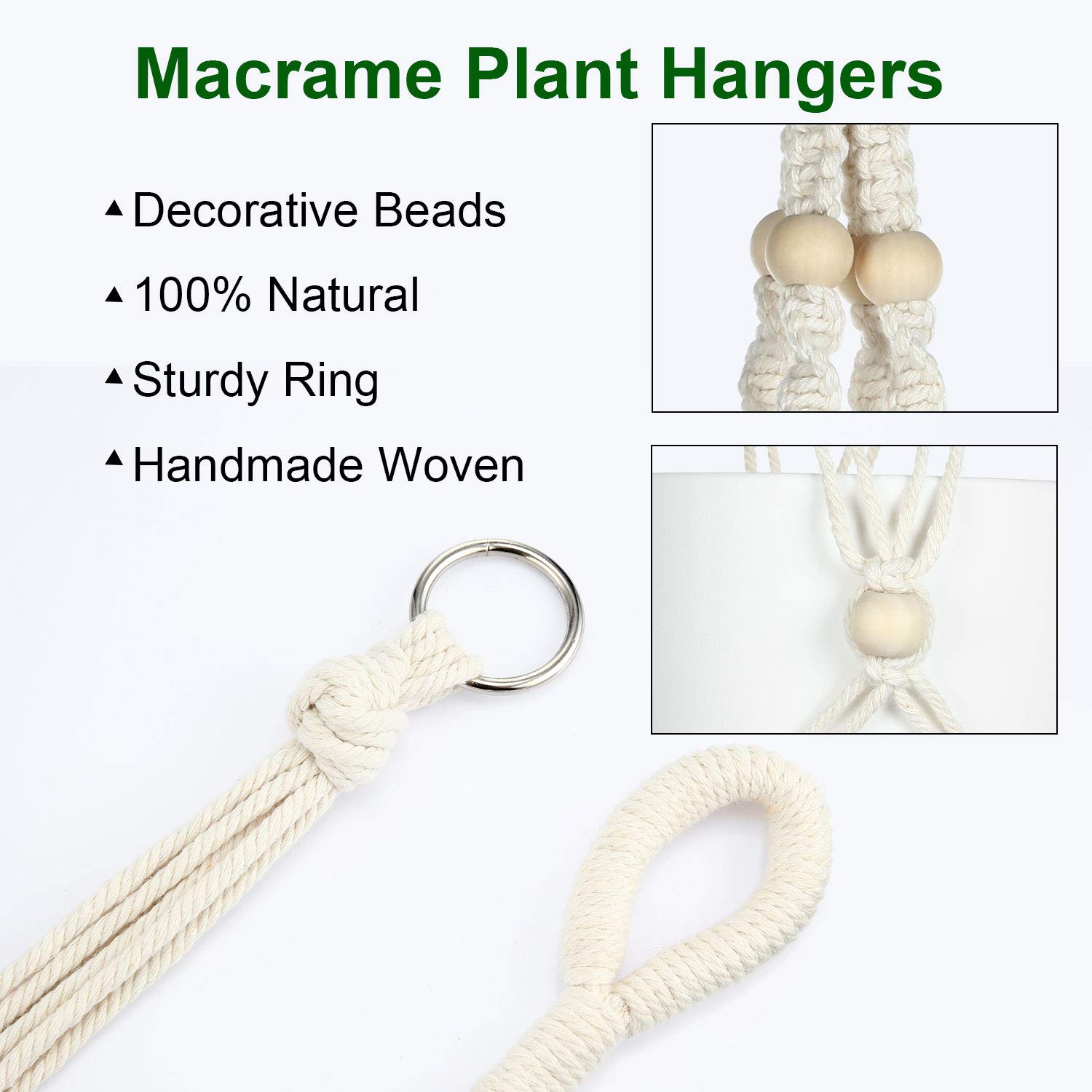 6 Pièces Cintres en Macramé avec 6 Crochets, Différents Niveaux, Set de Jardinières Suspendues en Corde de Coton à la Main Porte-Pots de Fleurs Support de Plantes Suspendues pour Décoration Boho