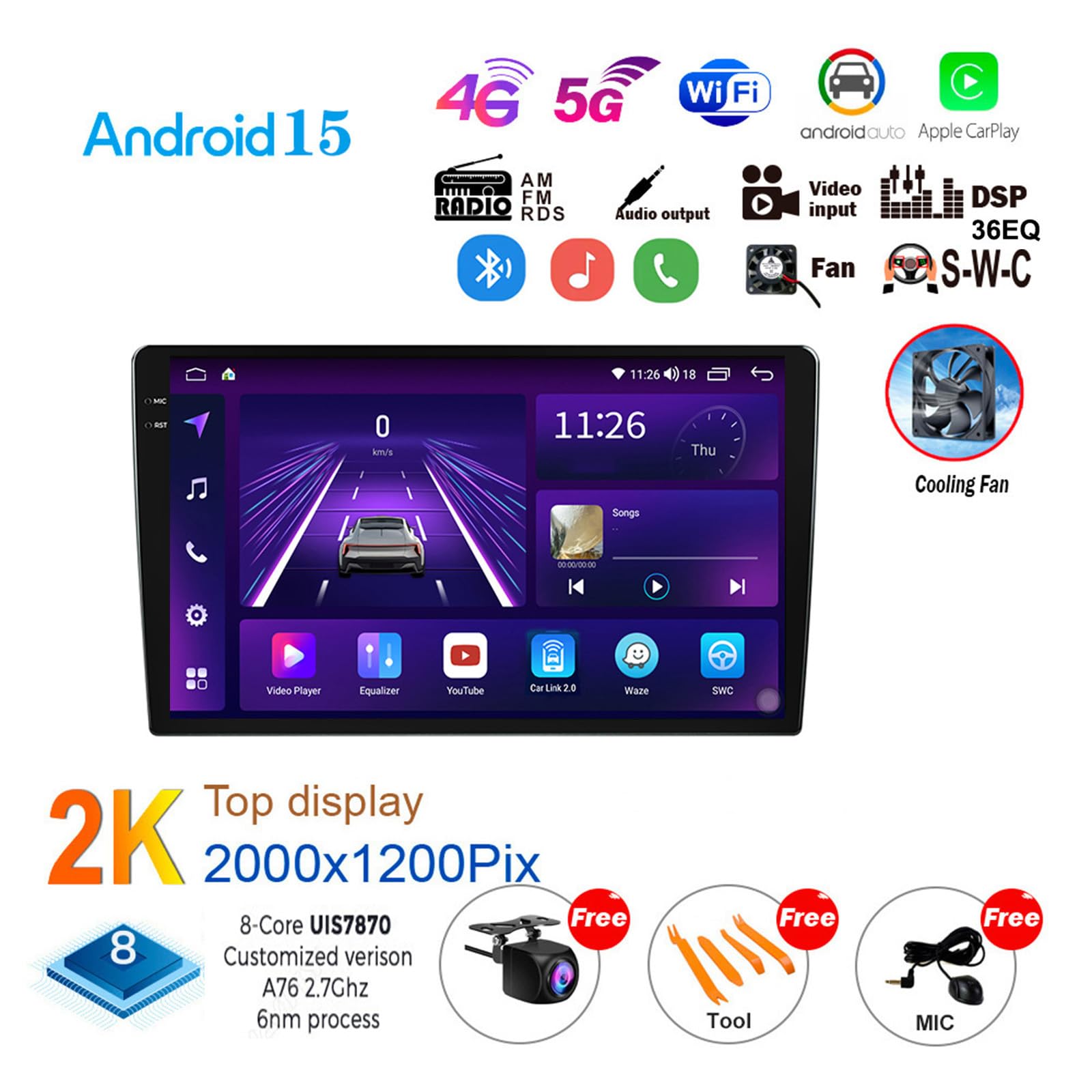 ,M6 plus 2,Android 15 Radio 2 Din Stereo z 4G WiFi Carplay Android Auto dla Amarok 2010-2015 Upgrade Touch Screen GPS Navi 10'' MP5 Multimedia Odtwarzacz wideo FM BT Odbiornik