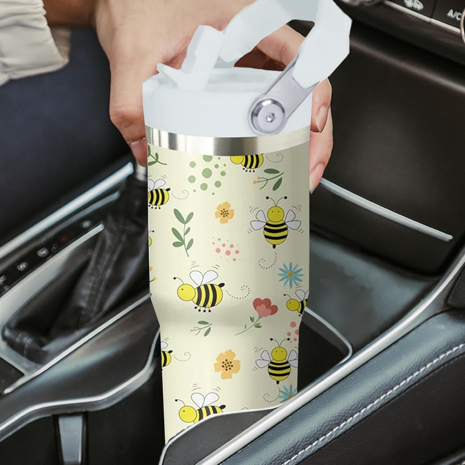 30 oz Bee Tumbler with Handle and Flip Straw, Stainless Steel Insulated Cup with Lid and Straw,Travel Coffee Mug Water Bottle,Christmas Birthday Mothers Day Gifts for Women Animal Lovers - Image 7