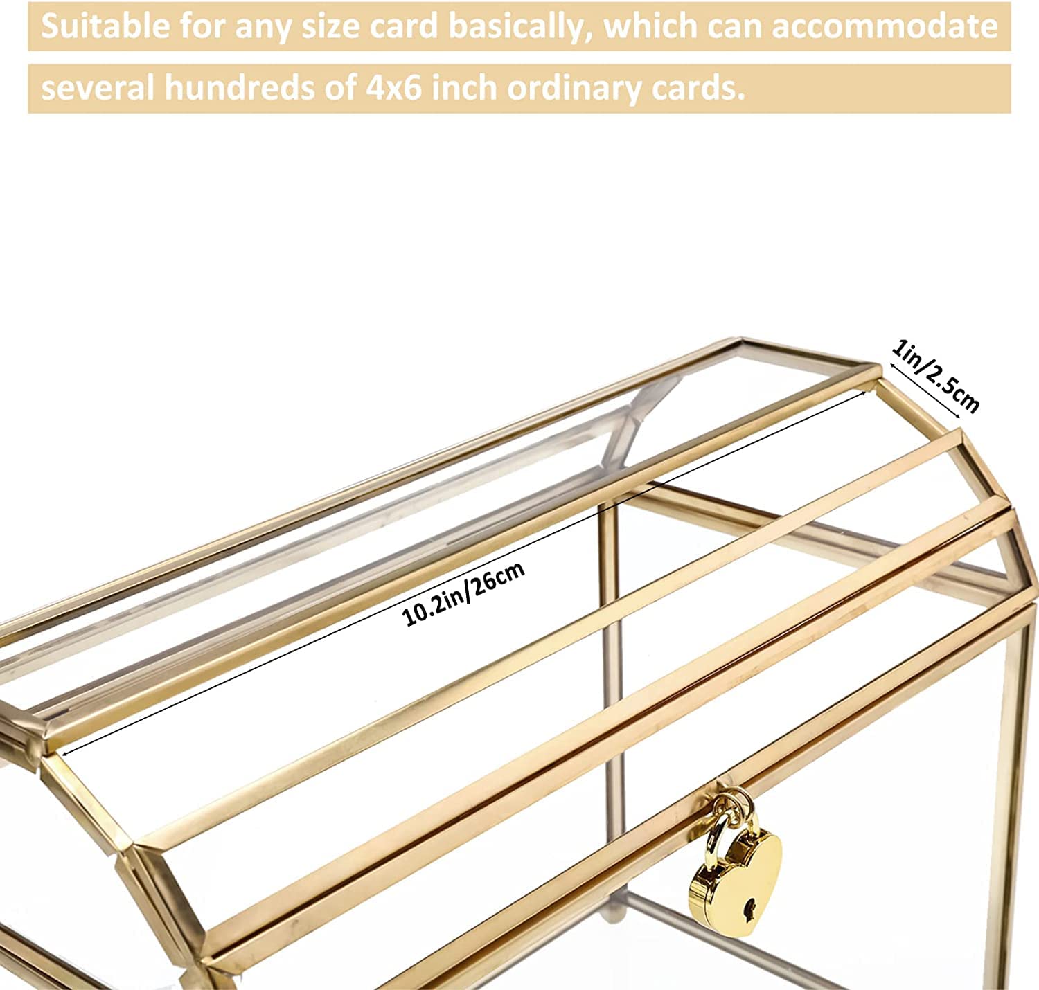 Homtone 25 cm glazen bruiloftskaartenbox, handgemaakte gouden terrarium, glazen doos voor bruiloften, recepties, tafeldecoratie, cadeau, bruiloftsdecoratie